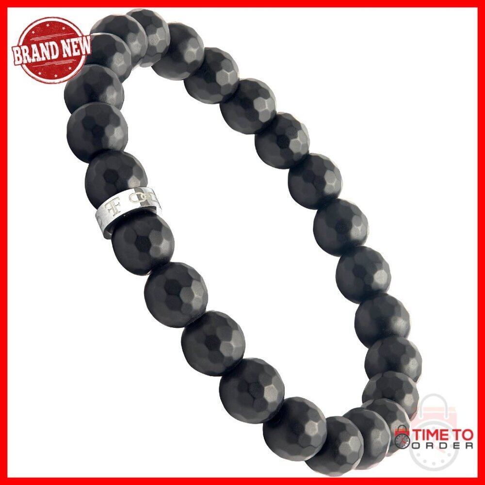 Men's Stainless Steel Onyx Beaded Bracelet, Medium Size, Elastic Cord